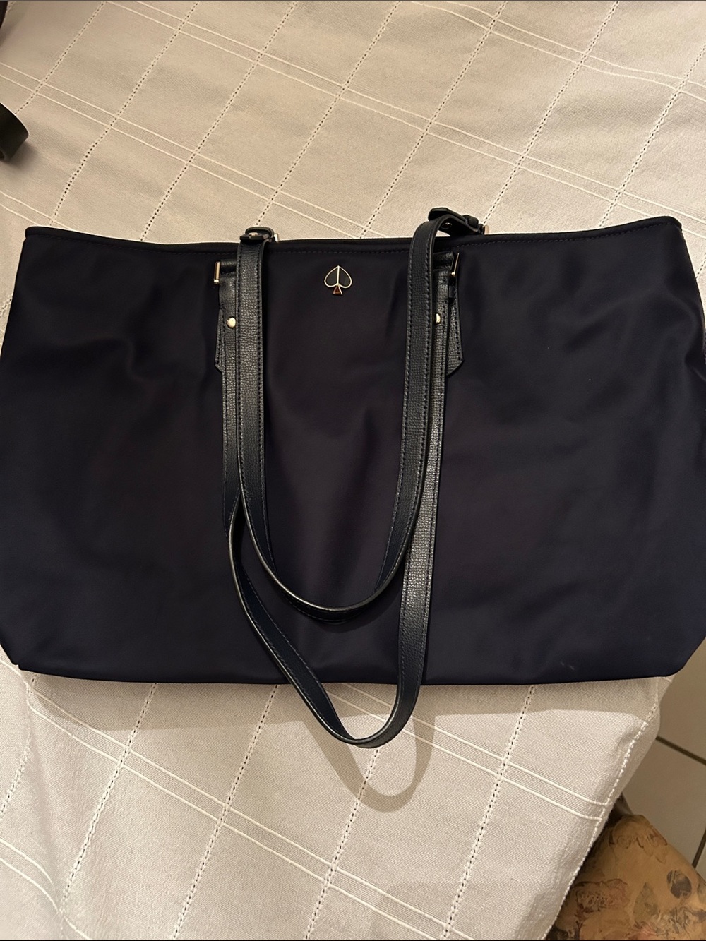 Kate Spade New York Navy Nylon Tote Bag Leather Straps